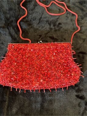 Red Beaded Evening Bag - Designer Style